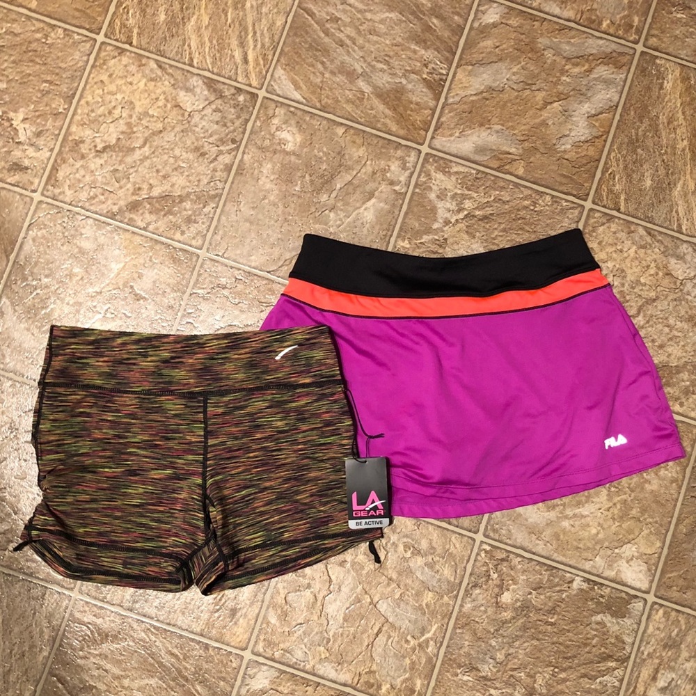 2- Large Workout Bottoms Fila Skort LA Gear Shorts